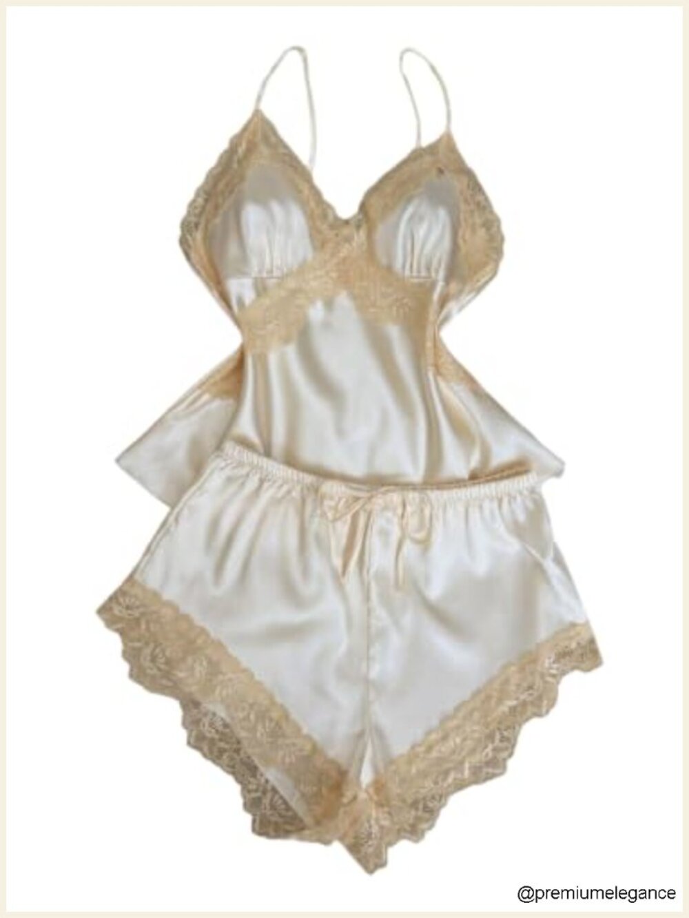 Women's Satin Pajama Set Lace Trim Cami & Shorts Lounge Sleepwear